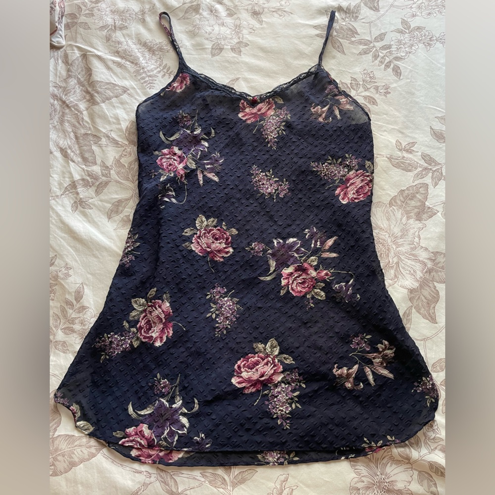 Vintage California Dynasty Sheer‎ Dark Floral Cami Slip Dress Small 90s Romantic